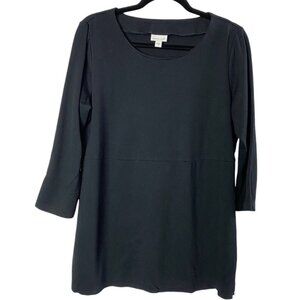 J JILL Women Ponte 3/4 Sleeves Round Neck Tunic Sz M Black Modern Work 54-4